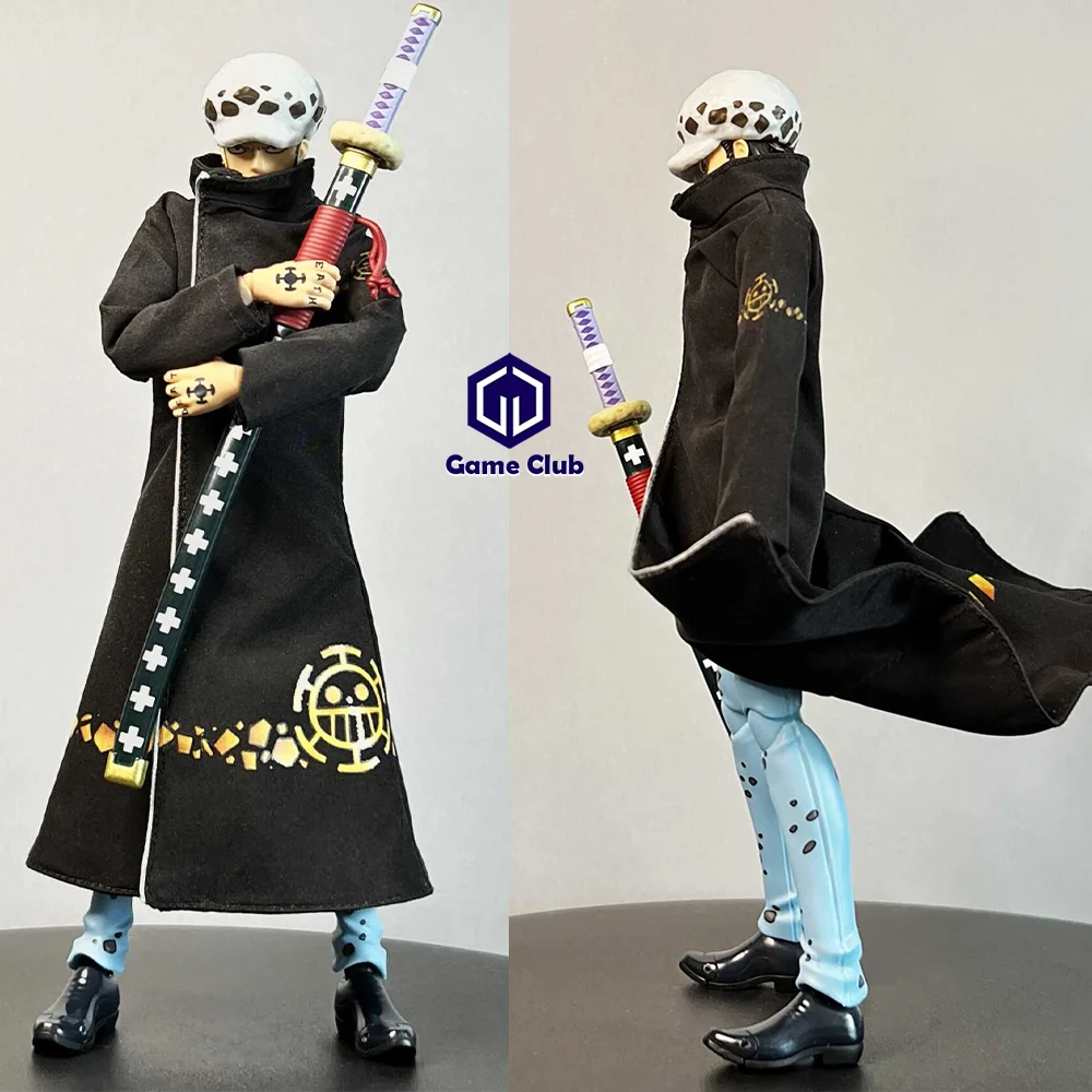 1/12 Male Soldier Death Surgeon Trafalgar Law Windbreaker Coat Cape High Necked Printed Robe For 12in Action Figures Dolls