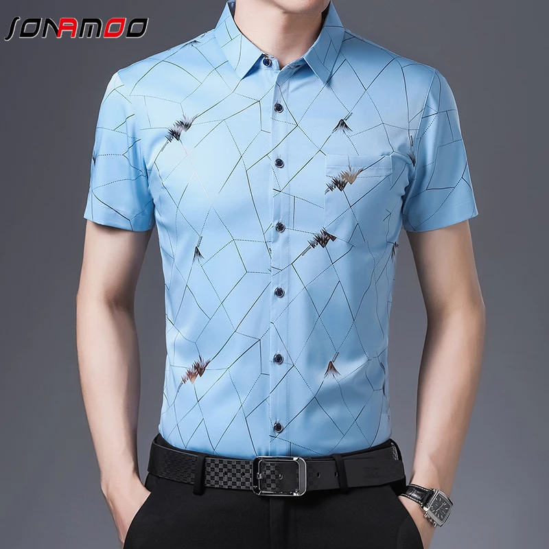 

New Men's Casual Printed Short Sleeved Lapel Shirt for Summer Fashion Comfort No Ironing Wrinkle Resistant Top