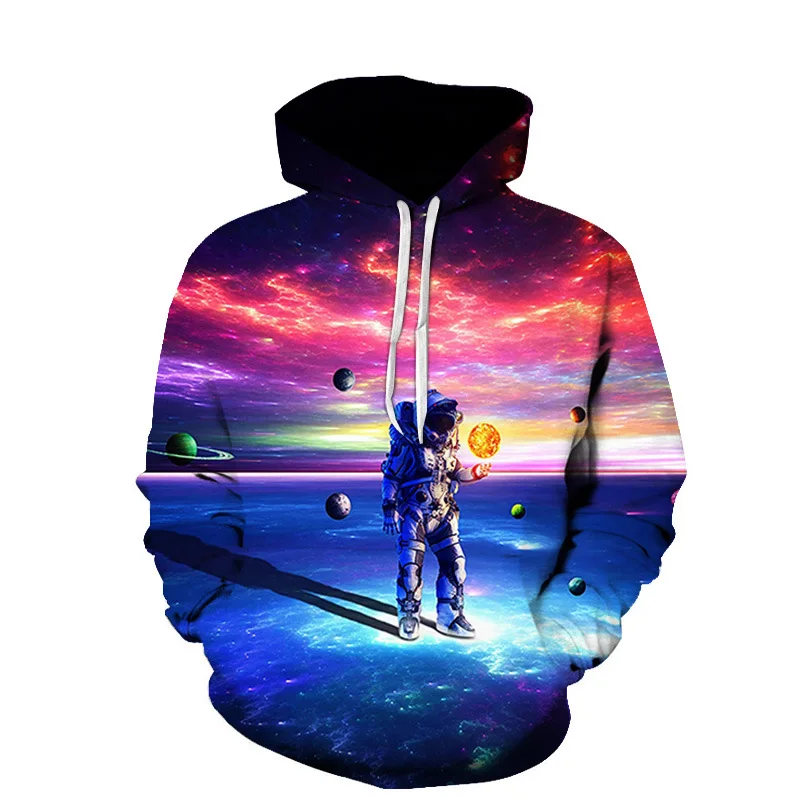 

3D Alien UFO Astronaut Black Hoodie Round Neck Fashion Hooded Sweatshirts 2023 New Clothing Pullovers Men Women Casual Coat Tops