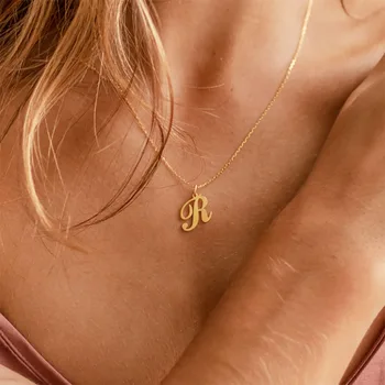 Dainty Initial Letter Necklaces For Women Gold Color Minimalist Stainless Steel Initial…