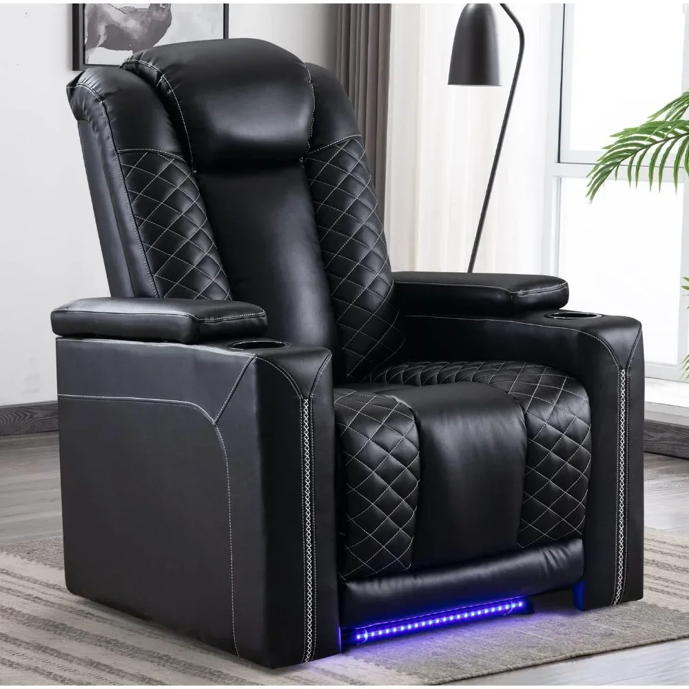 Electric Power Recliner Chairs with USB Ports and Cup Holders, Breathable Faux Leather Home Theater Seating Recliner with