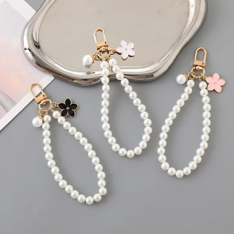 Creative DIY Glass Imitation Pearl Anti-lost Cell Phone Pendant Handmade Beaded Keychain Hanging Chain Luggage Chain Charm