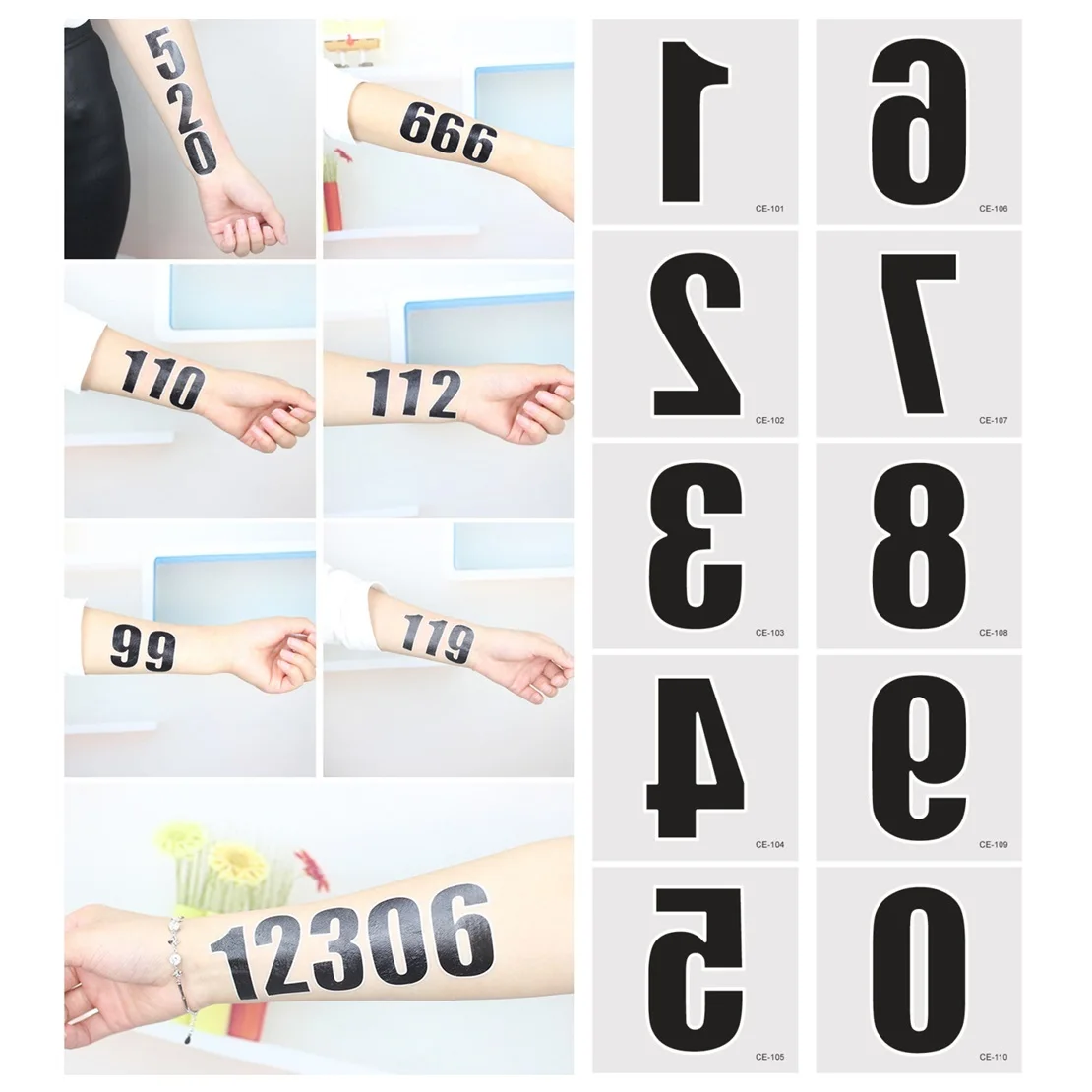 10pcs/set Black Numbers Temporary Tattoo For Activities Game Makeup Body Hand Sticker Convenient Disposable tatouage temporaire