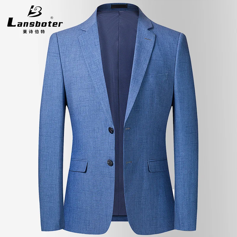 

Lansboter Men's Suit Spring And Autumn Thin Casual Suit Coat Blue Non Ironing Slim Fit Small Suit Jacket