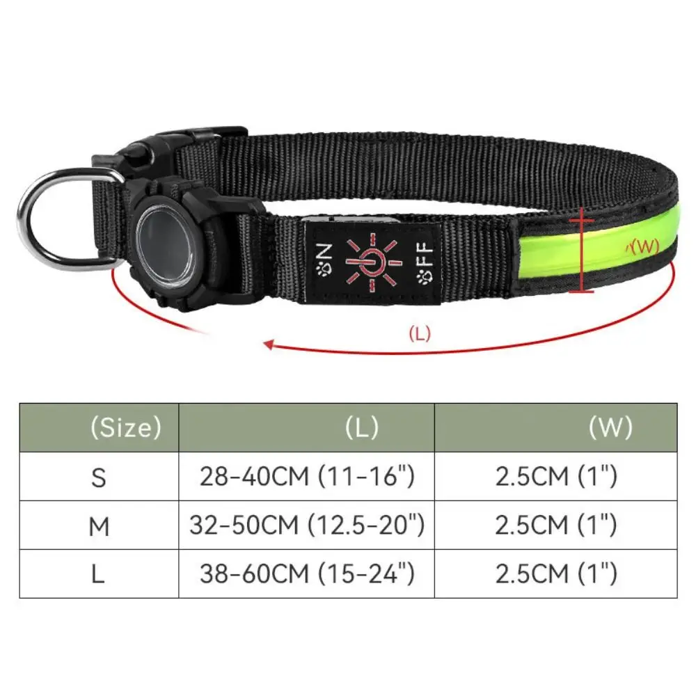 New Waterproof Luminous Dog Collar USB Chargeable Adjustable Led Collar Light IPX6 Fabric Tracker Case for Airtag Night