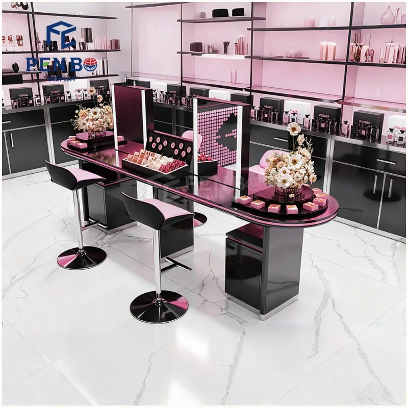 custom.Makeup Display Cabinet With Light Beauty Supply Furniture Skincare Display Stand Showcase Cosmetic Displays
