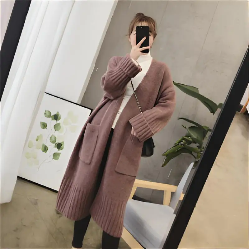 

Mid-Long Cardigans Japanese Womens Fall Sweet Knitting Turtlneck Fitted Trendy Hoody Chunky Knot Outer Half-Open Soft Fairycore