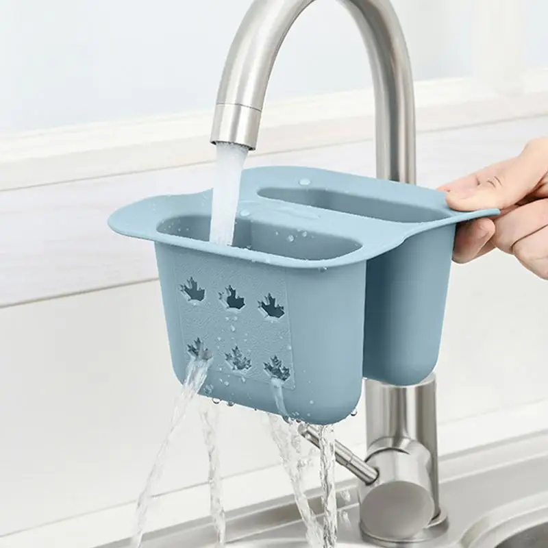 Sponge Holder For Sink Brush Hanger Dual Sink Saddle Sponge Storage Holder Sponge Drain Basket Kitchen Organization For Dish