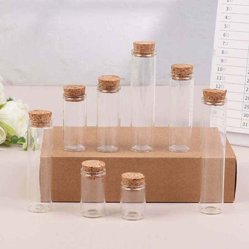 10PCS Glass Test Tube With Cork Stopper Message Bottles Jars Vials Gift Art DIY Crafts 5ml 8ml 10ml 12ml 15ml 20ml 25ml 30ml