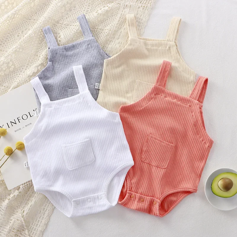 محبوك شريط الطفل رومبير الوليد طفلة الصبي ملابس الصيف طفل أكمام حللا طفل Playsuit قطعة واحدة