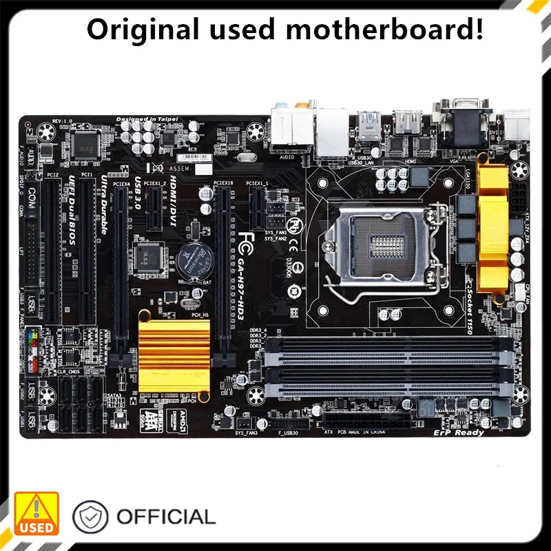 

For GA-H97-HD3 H97-HD3 Desktop Motherboard H97 LGA 1150 For Core i7 i5 i3 DDR3 SATA3 USB3.0 Original Used Mainboard