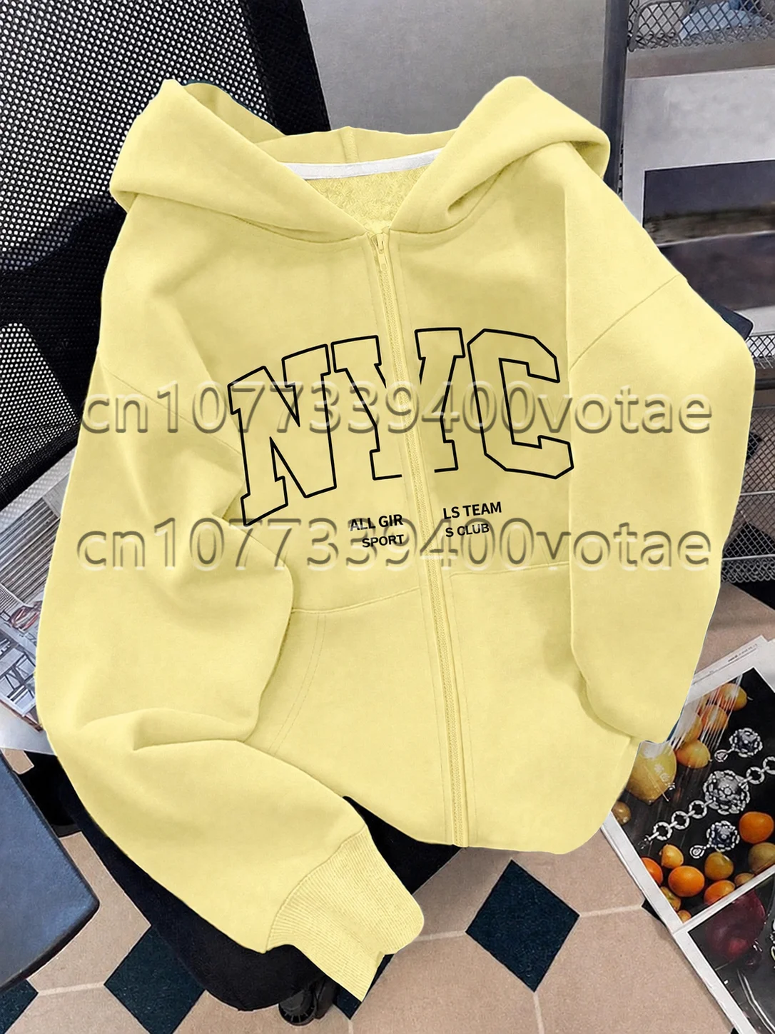 Fashion Letter Zip Up Hoodies Women Autumn Long Sleeve Tops Loose Hood Shirt Harajuku Y2K Clothes Female Sweatshirt Jacket