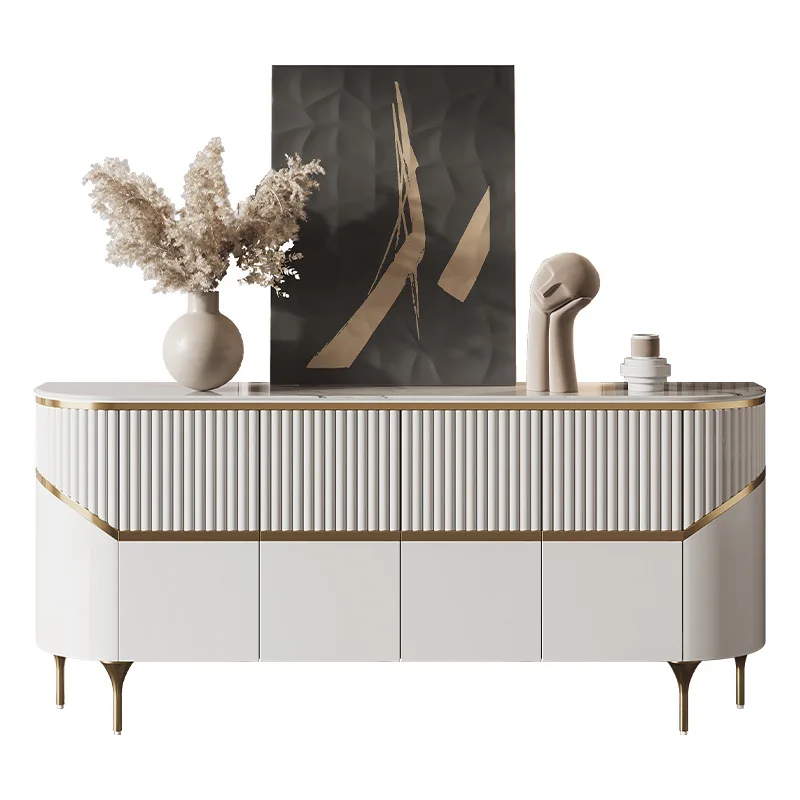 Modern cabinet light luxury style foyer home decoration locker against the wall semicircular rock slab dining side cabinet