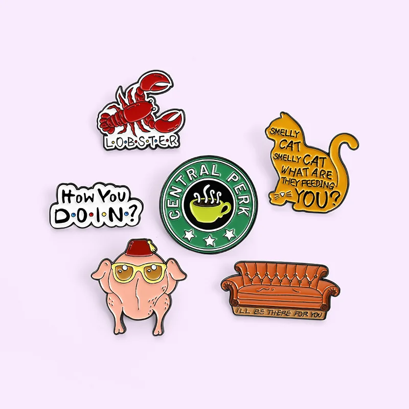 Friends How You Doin Enamel Pin Custom Smelly Cat Sofa Lobster Turkey Brooch Lapel Badge Classic TV Jewelry Gift for Fans11