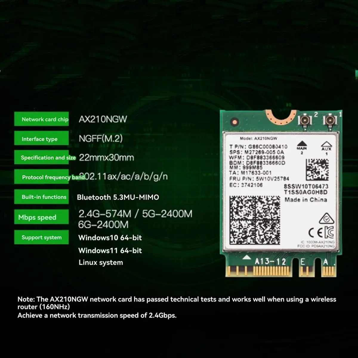 62x-pcb-ax210ngw-wifiカード-10dbiアンテナ-24g-5g-6ghzトライバンド-bluetooth-53、コンピュータアクセサリー