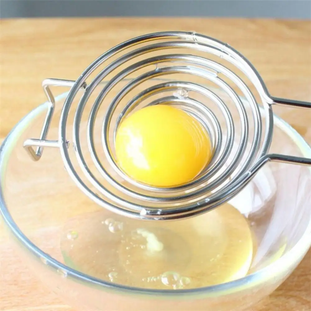 Egg Divider Long Handle Stem Egg Separator White Yolk Filter Kitchen Baking Stainless Steel Circles Funnel Egg Yolk Separator