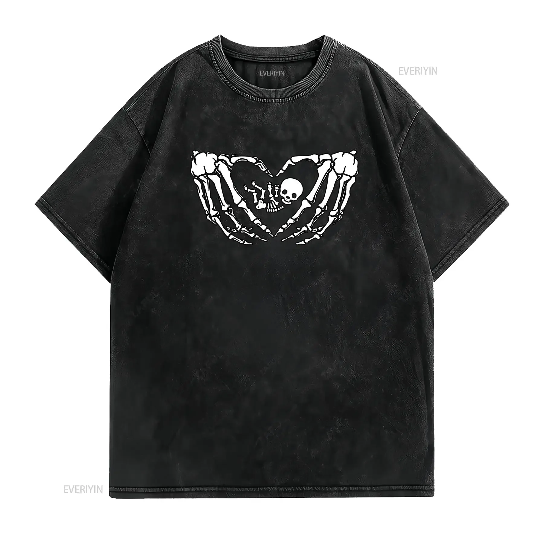 Pregnant Skeleton T Shirt Baby Halloween Maternity Pregnancy Mom With vintage Washed Soft streetwear Comfortable Unisex fashion