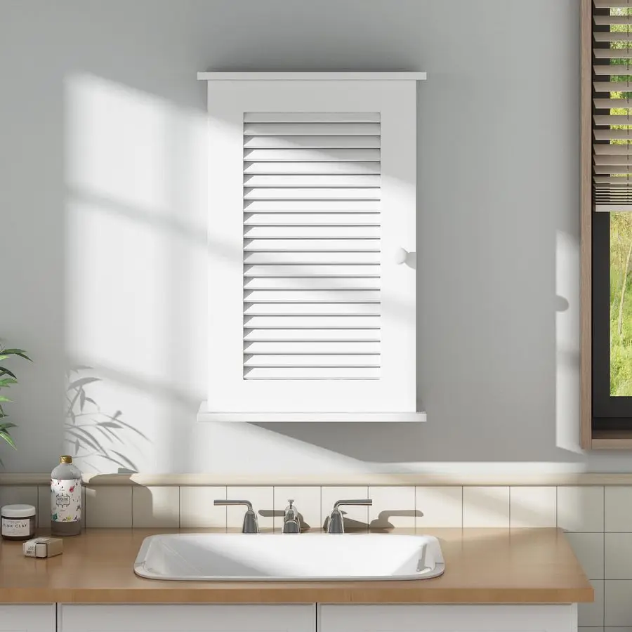 

Bathroom Wall Cabinet 3Tier Storage Organizer with Single Louvered Door,Wooden Medicine Cabinets with Adjustable Shelf for Bathr