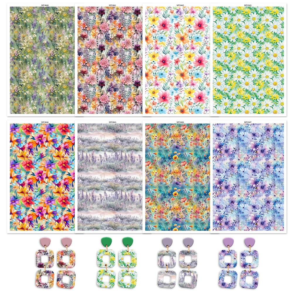 1 Sheet Colorful Floral Pattern Polymer Clay Transfer Paper Daisy Lavender Design Stickers for DIY Earring Jewelry Pendant Decal