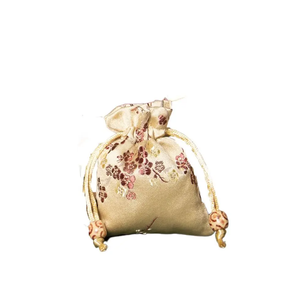 

Retro Satin Storage Bag Flower Embroidered Women Sachet Tie Drawstring Drawstring Gift Bag Wedding