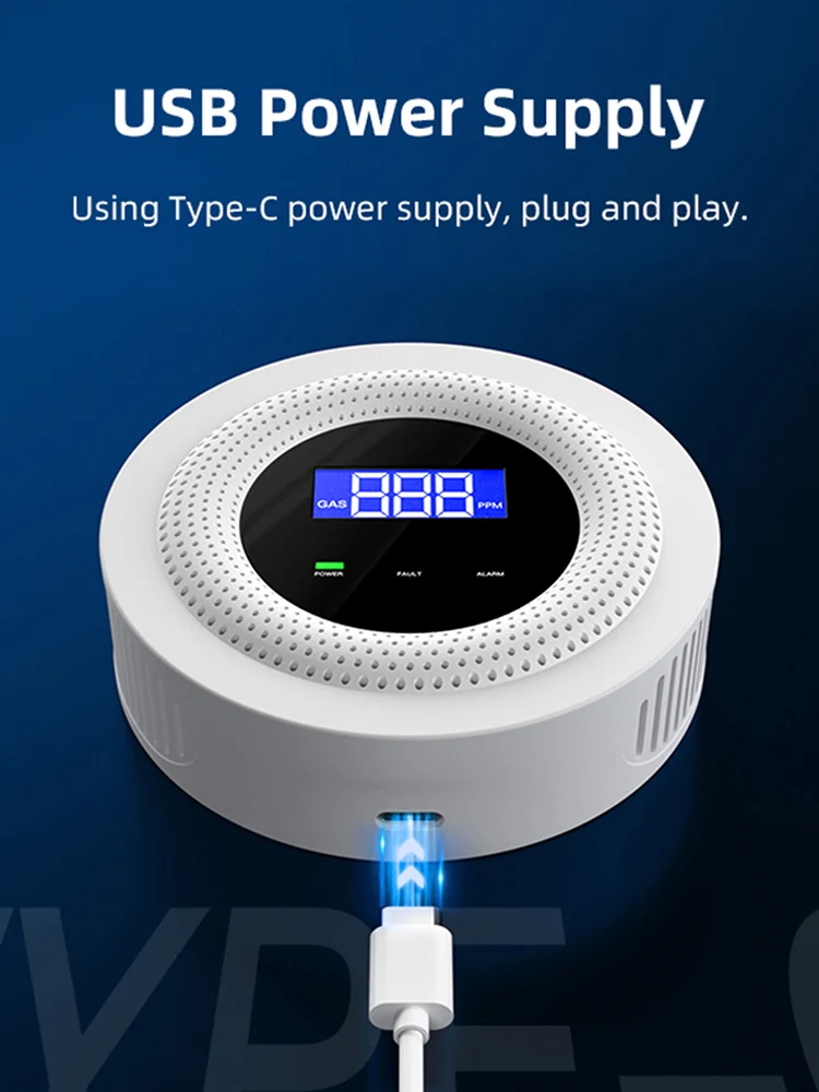 Tuya المنزل إنذار الغاز استشعار تسرب الغاز شاشة ديجيتال مع استشعار درجة الحرارة واي فاي كاشف الغاز الطبيعي لغاز البترول المسال الغاز الحيوي الميثان #6
