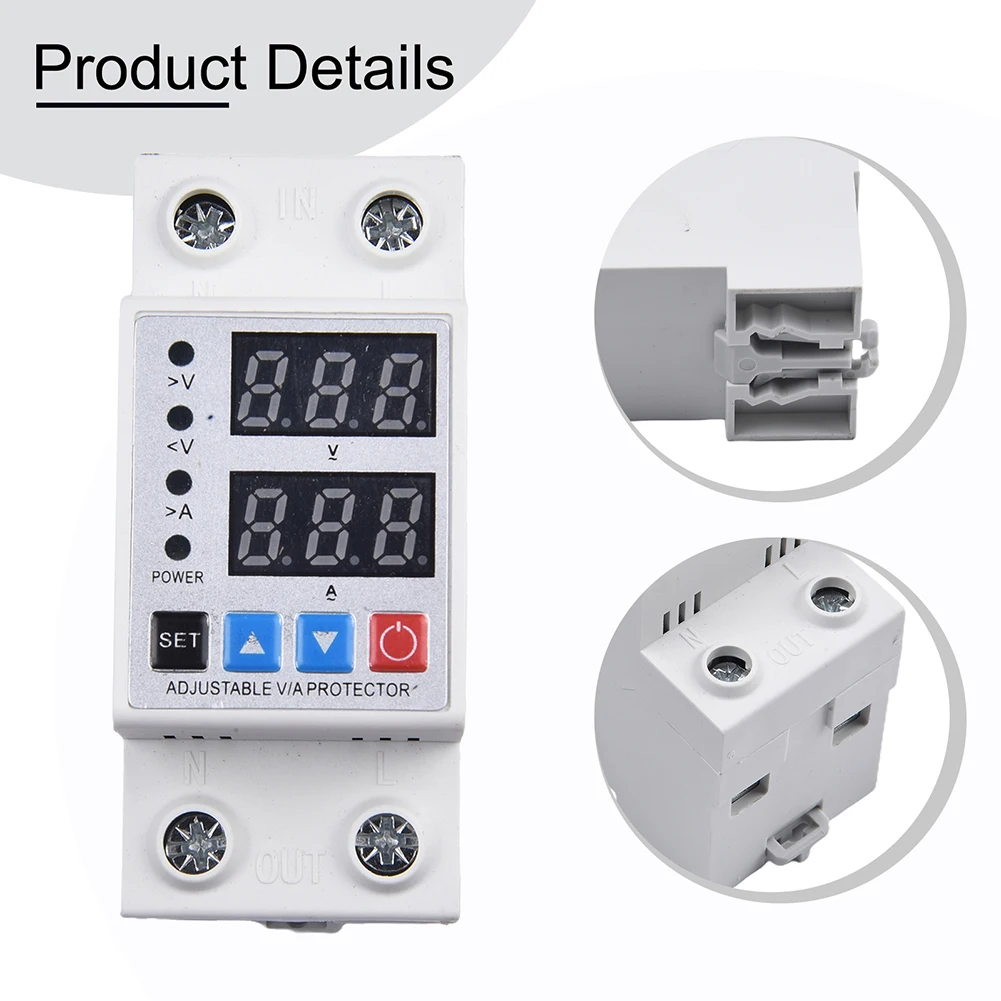 40A/63A Dual Display Voltage Protective Device 35mm DIN Rail Voltage Relay Surge Protector Limit Over Current Protection