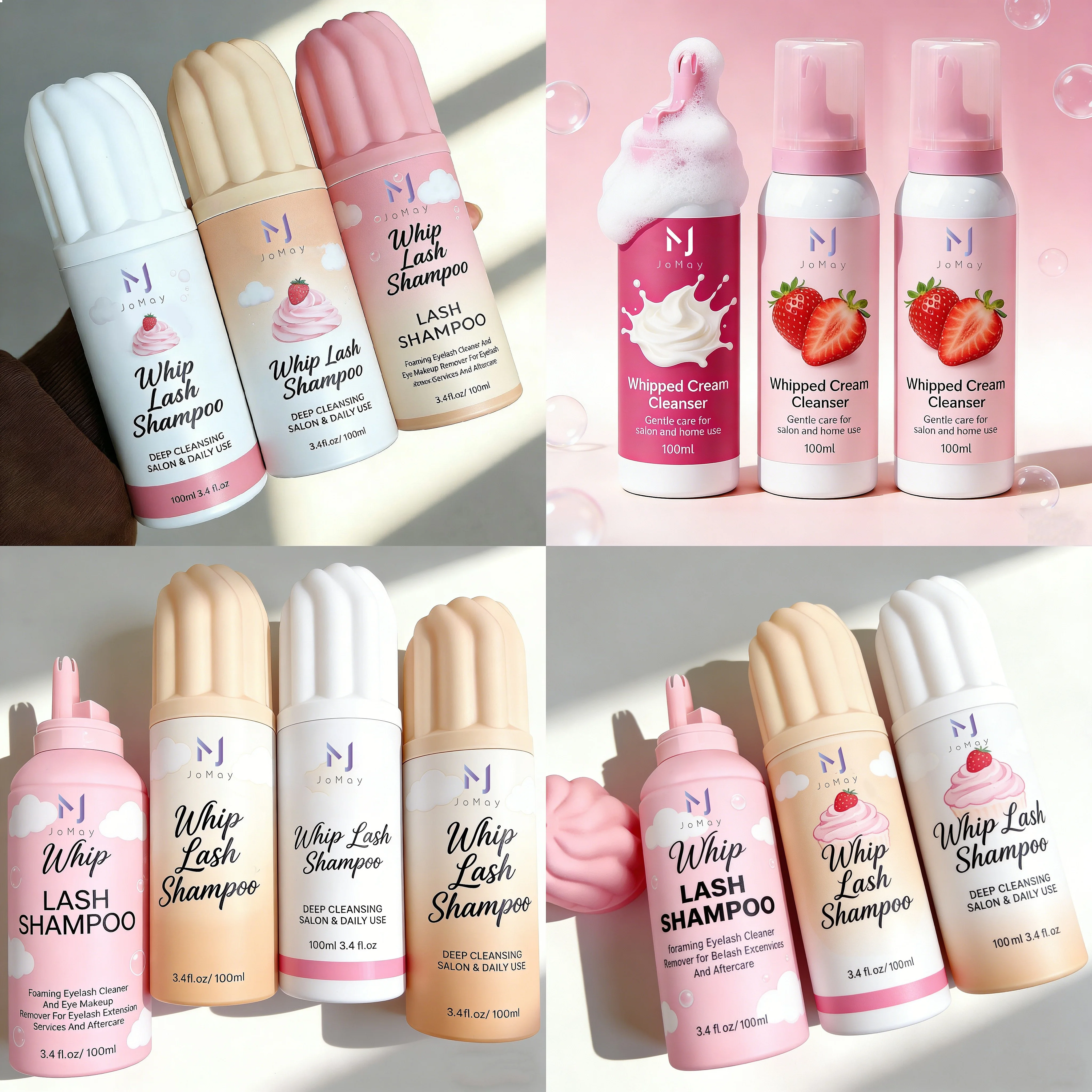 Vegan Lash Extension Strawberry Lash Shampoo 100ml | Whipped Foam Cleanser for Eyelash & Eyebrow | Oil-Free & Gentle Formula