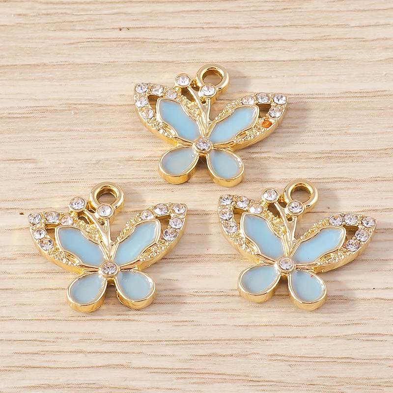 10pcs 18x16mm Cute Animal Charms Crystal Enamel Butterfly Charms Pendants for Jewelry Making DIY Earrings Necklace Crafts Supply