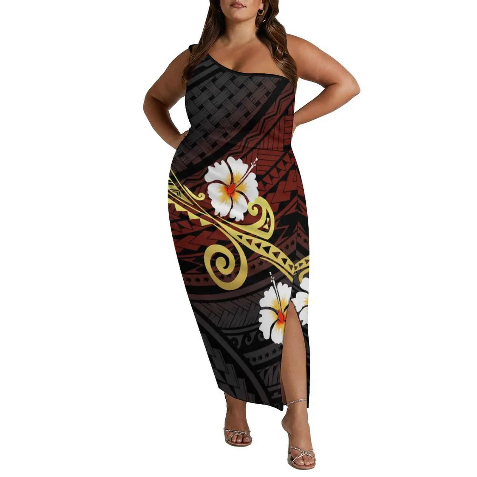 

Fat Sister Dress Custom Samoan Island Style Polynesian Slim Temperament Long Skirt Slit Sexy Design Women'S Clothing