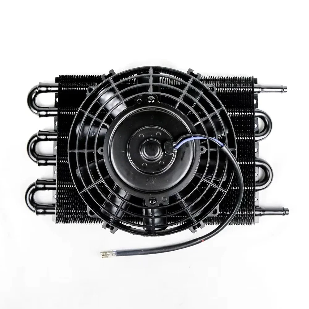 Universal 12V 80W Slim Fan 8'' Electric Radiator Cooling + Aluminum Tube & Fin 5/6'' 6 ROW Transmission Oil Cooler Kit