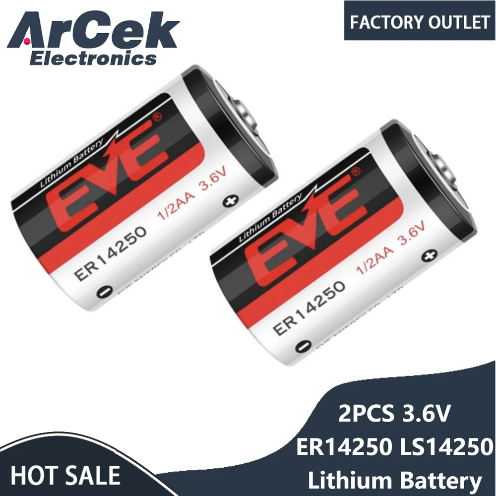2PCS EVE 3.6V ER14250 LS14250 ER14250H 14250 Lithium Battery Non Rechargeable Li-ion Cell for PLC CNC Machine Tools Gas Meter