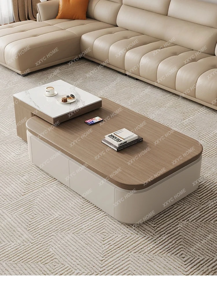 

Modern Wood Coffee Table Living Room Storage Organizer Standing Moving Side Table Writing Couchtisch Home Furniture