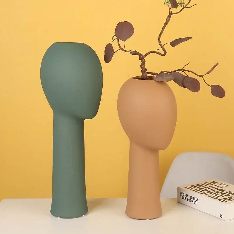 Creative Morandi Abstract Ceramic Vase Human Head Vase Flower Arrangement Living Room Decoration Crafts Modern Home Decor Gift