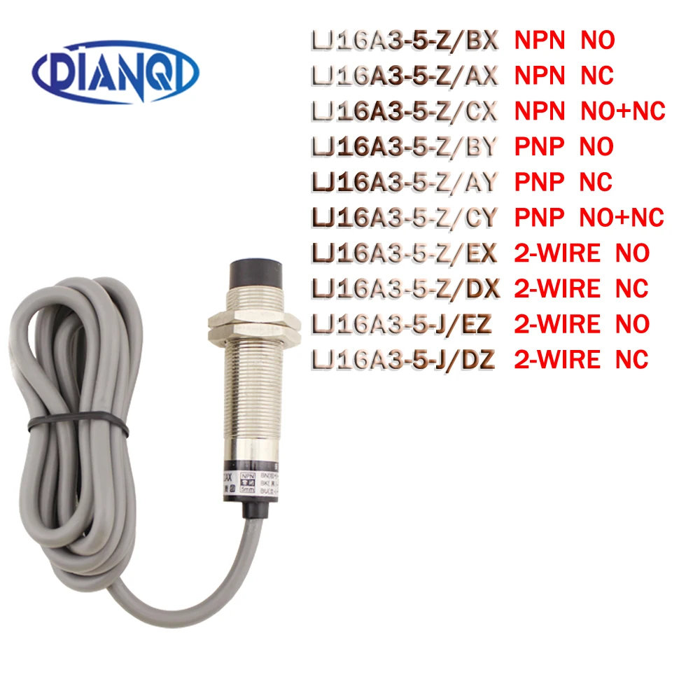 LJ16A3-5-Z/bx LJ16A3-5-Z/ax/cx/por/ay/cy/ex/dx npn pnp nenhum nc interruptor de detecção de sensor de proximidade indutivo novo ac LJ16A3-5-J/ez/dz