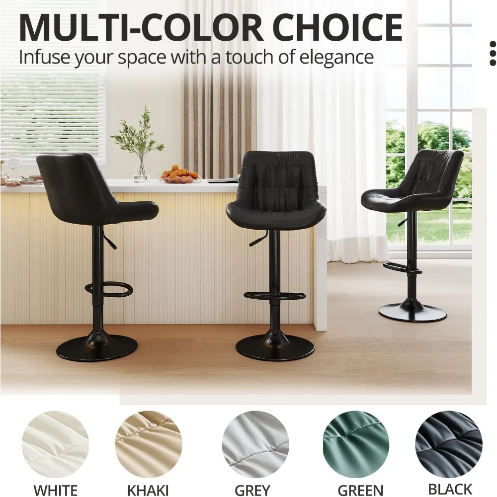 Bar Stools, Adjustable PU Leather Swivel Barstools, Modern Counter Stools with Back and Footrest, Counter Height Barstools