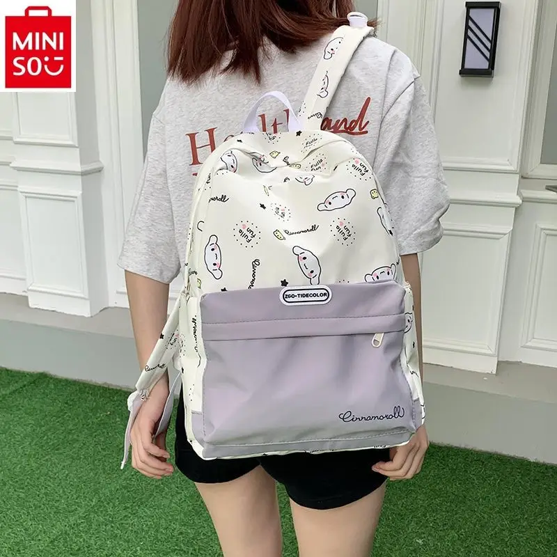 

MINISO 2024 New Women's High Quality Large Capacity Jade Gui Dog Backpack Outdoor Fresh Patchwork Contrast Color Book Bag