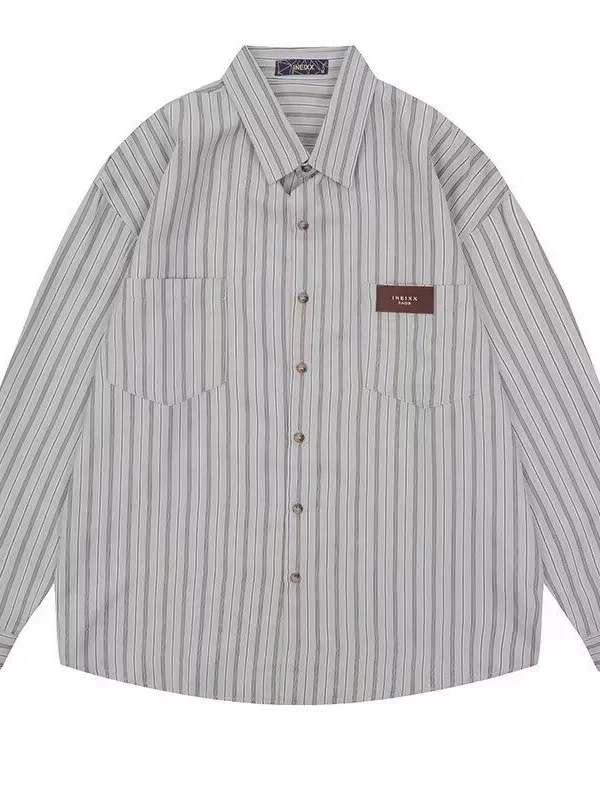 

Retro Preppy Striped Long Sve Casual irt ex Loose Fit Spring Autumn Trendy Polyester Fiber Youth Faion Classic Sle