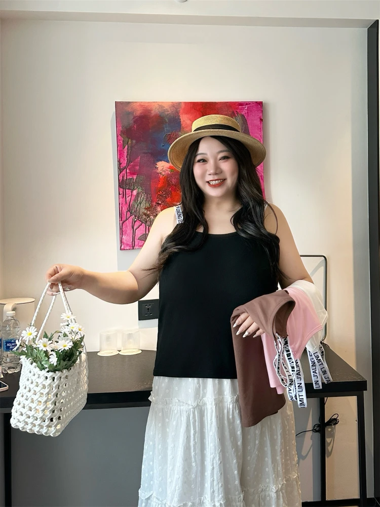

plus Size Women's Summer New Style Strap Vest Slim Fit Inner Wear Back Design Outerwear Top Thick Sister's Fashion