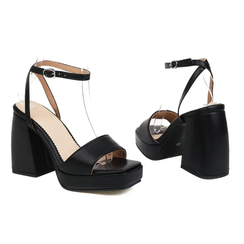 

Solid White Plain Black Party Wedding Dress Shoes Chunky High Heels Gladiators Ankle Cross-strap Open Toe Platform Women Sandals