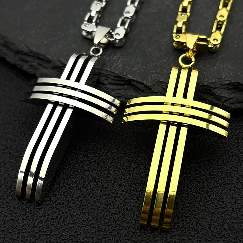 

Stainless Steel Jesus Cross Pendants Necklace for Women Men Gold Color Christian Holy Lord Amulet Hip Hop Chain Jewelry Gift