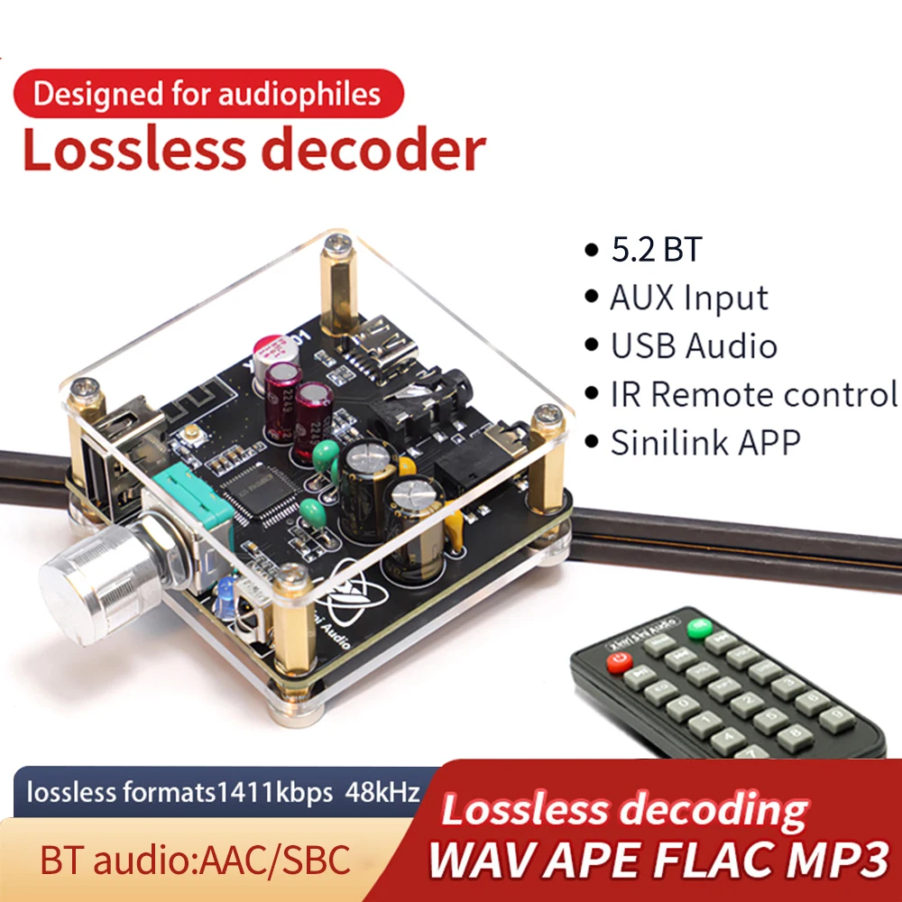 

XY-LA01 lossless HIFI audio receiver Kits 5.2 Bluetooth-compatible +AUX+U disk USB decoding player audio amplifier board Type-C