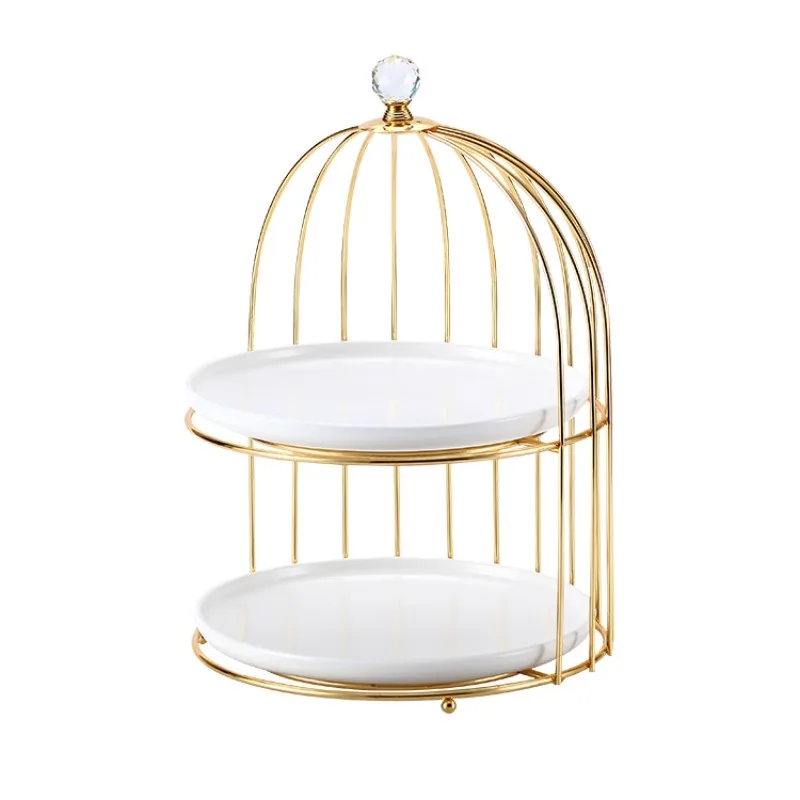 

Nordic creative bird cage storage tray two layers three layers cake dessert table display stand afternoon tea snack fruit plate