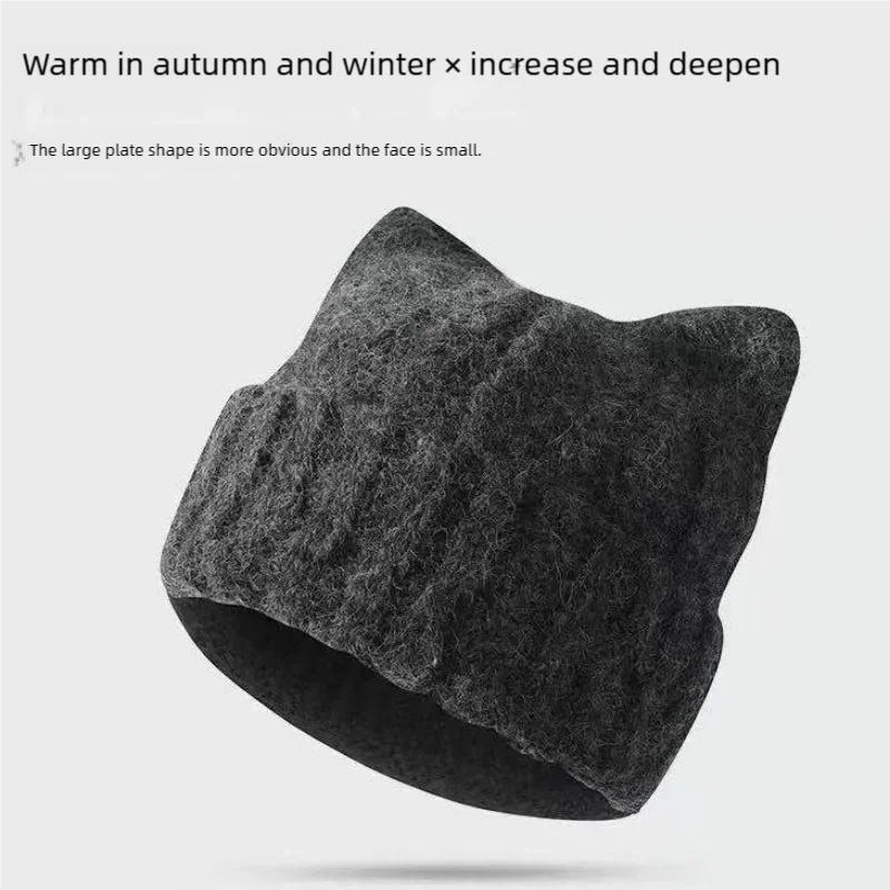 Katzenohren-Mütze, Wintermütze, warme Strickmütze mit winddichtem, verdicktem Design, niedliches Herbst-Winter-Warmzubehör für Frauen und Mädchen – Detail 4