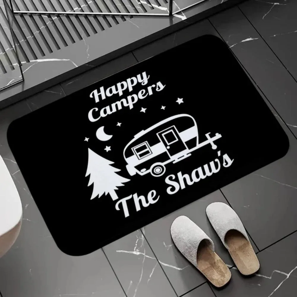 Whimsical Camper Van Pattern Doormat Cheerful Outdoor Adventure Theme Non Slip Rug for Bedroom Kids Room Living Room Floor Mat
