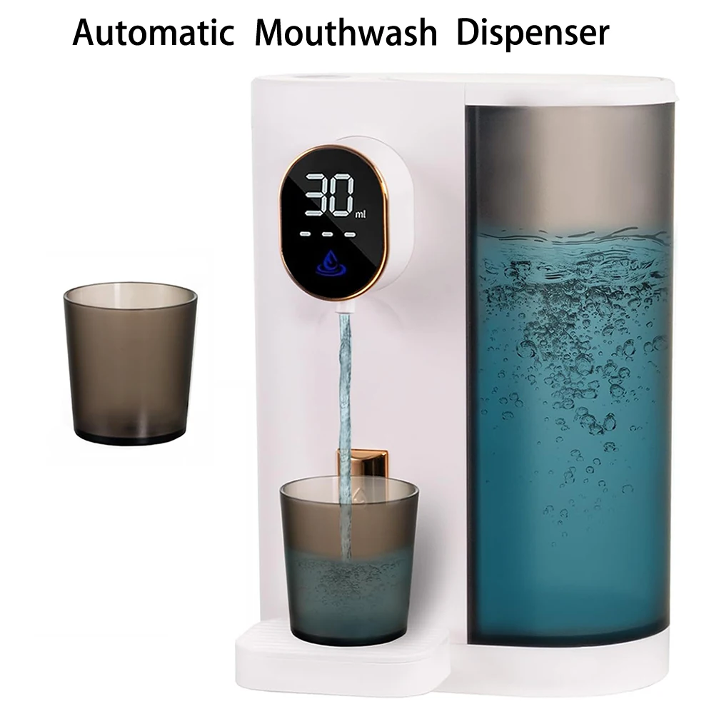 

600ML Smart Sensor Wall-Mounted Mouthwash Dispenser with Multi-Level Adjustment & 2 Cups for Home Bathroom Kitchen