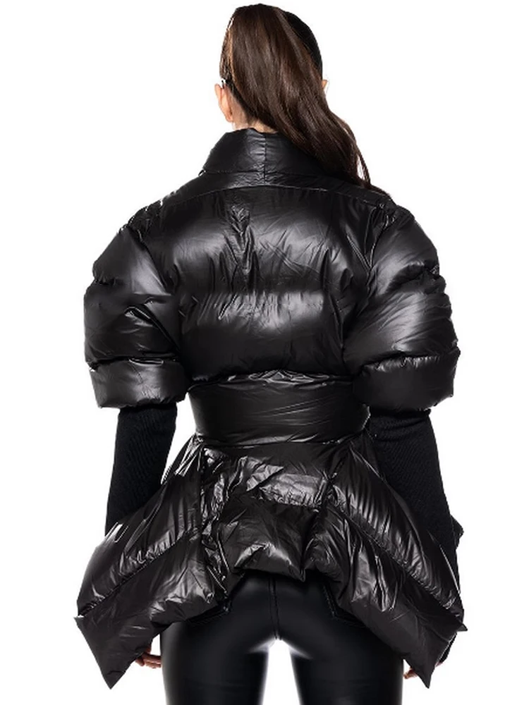 TWOTWINSTYLE Nieuwe Ontwerp High Street Parka Voor Vrouwen V-hals Lange Mouw Gesplitst Lace Up Onregelmatige Zoom Winterjas Vrouwelijke Mode
