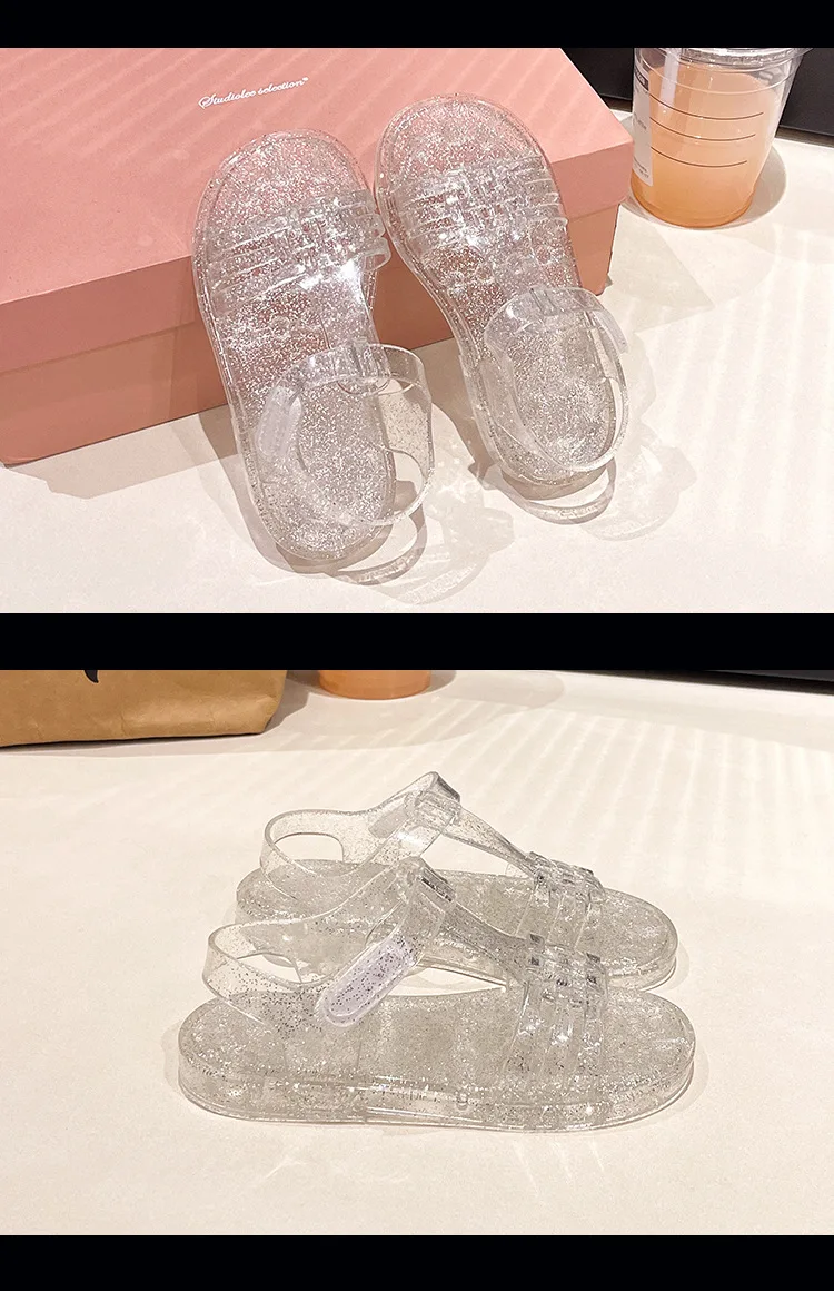 2026 Neue Mädchen Glitzer-Jelly-PVC-Sandalen für Kleinkinder mit Schnallenverschluss, Retro-Geflecht und Cut-Outs, Sommer-Strandschuhe – Detail 32