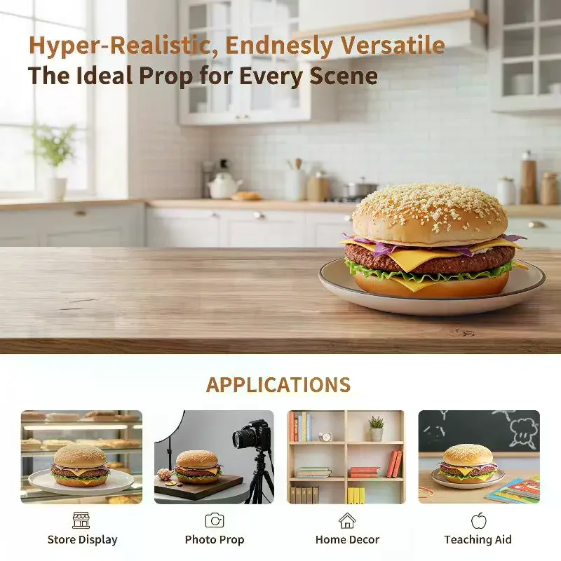 1PC Artificial Kitchen Hamburger Realistic Food Decoration Photography Food Simulation Cake Model Tea Table Decoration