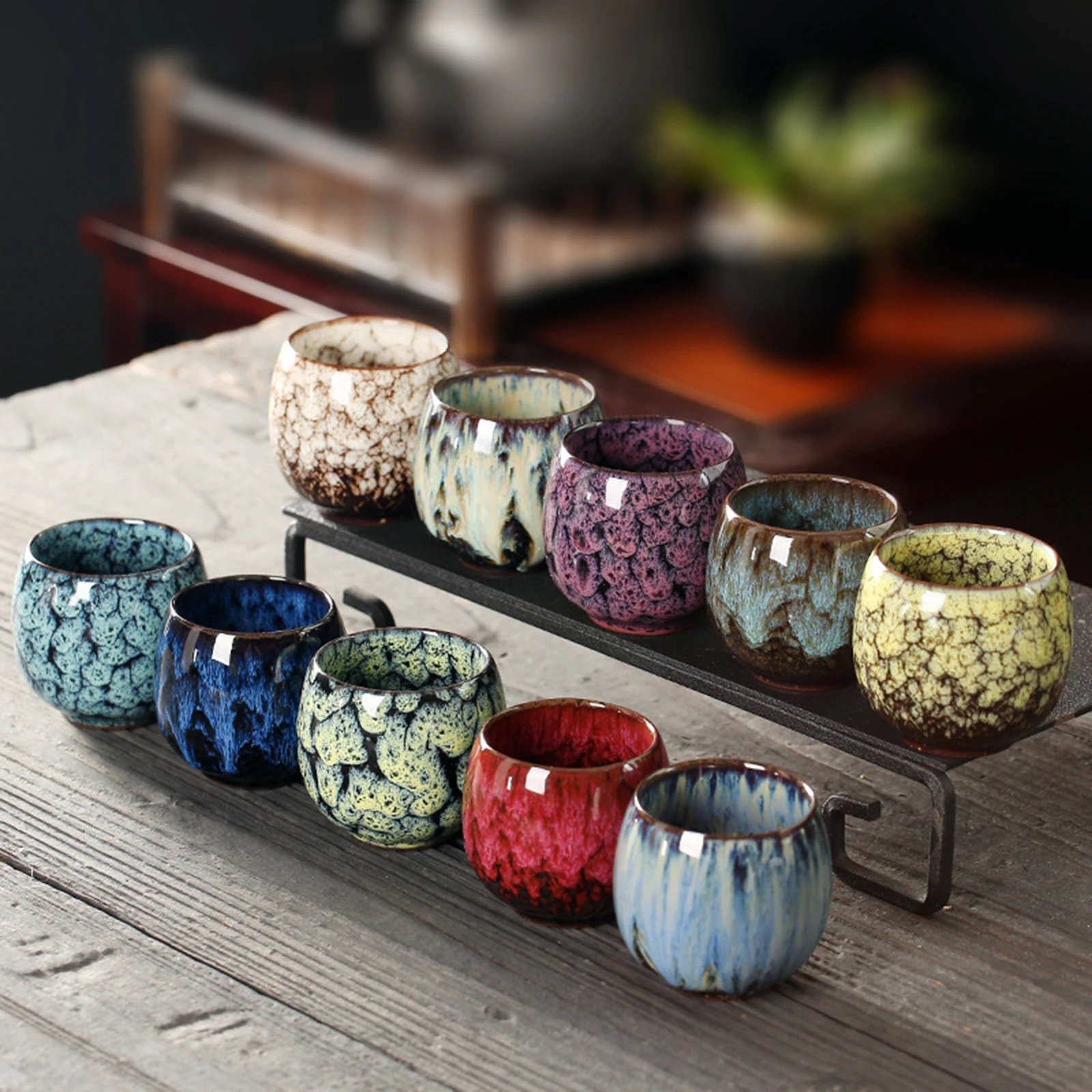 1Pcs 110ml Handmade Kiln Change Ceramic Tea Cup Porcelain Kung Fu Drinking Cup Retro Pottery Drinkware for Home Tea Ceremony