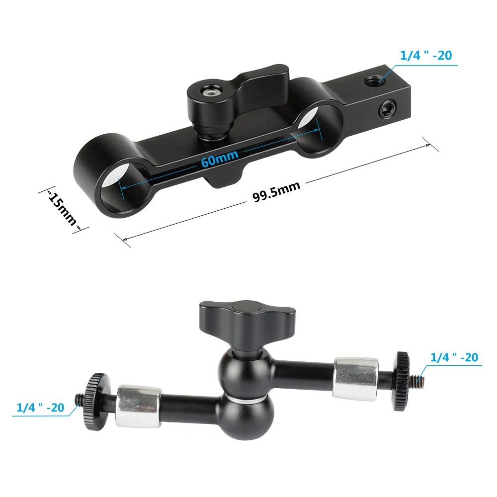Braço mágico articulado flexível HDRIG de 7" e braçadeira de haste dupla de 15 mm com 360 °   Giratório e 90 °   Cabeça esférica inclinada para acessórios de câmera
